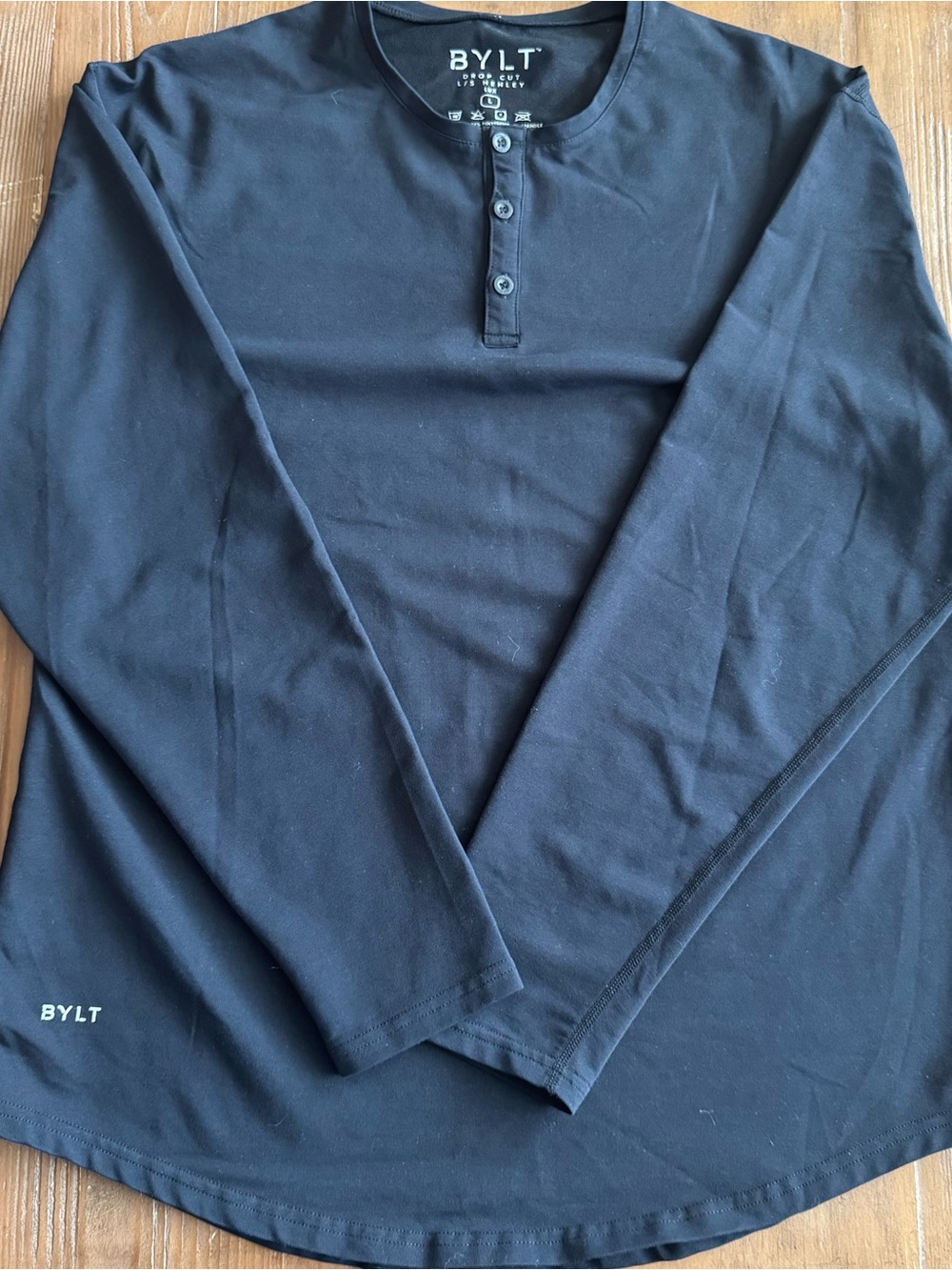 BYLT Drop Cut L/S Henley Lux Size L Black Long Sleeve Shirt